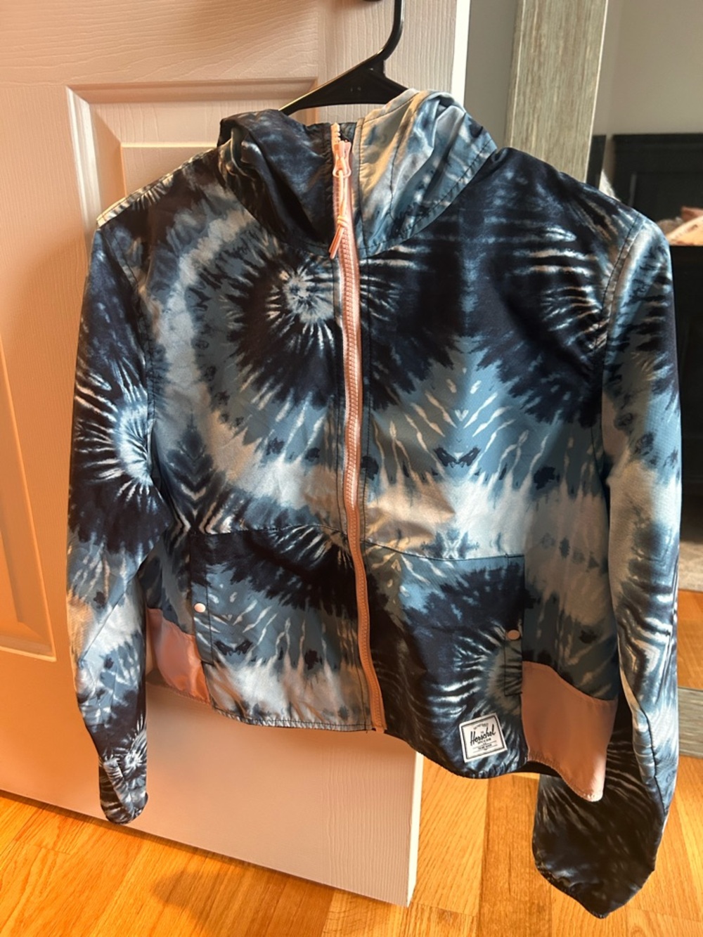 Herschel Supply Company Blue Tie-Dye Hooded Jacket with Pink Trim